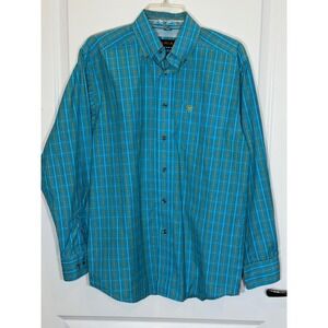 Ariat Pro Series Men's Teal Yellow Plaid Long Sleeve Button Down Shirt S P